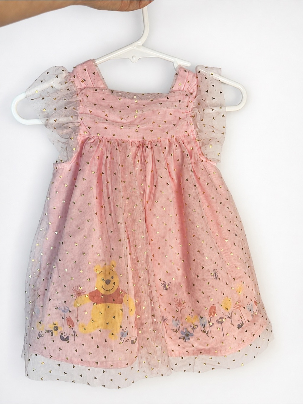Disney Pink Tulle Winnie the Pooh Party Dress with Gold Accents